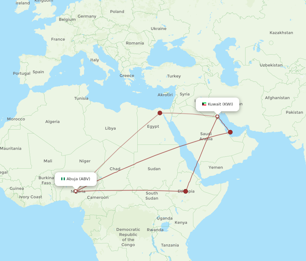 KWI-ABV flight routes