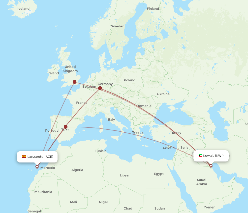 KWI to ACE flights and routes map