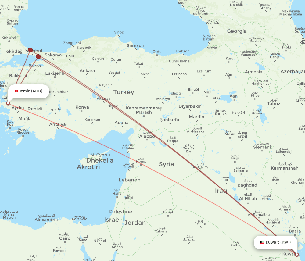 KWI-ADB flight routes