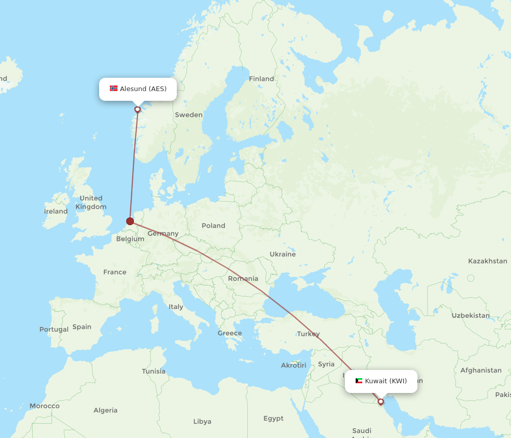 KWI to AES flights and routes map