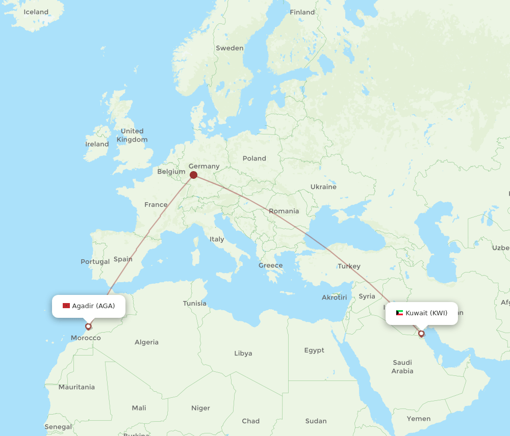 KWI-AGA flight routes