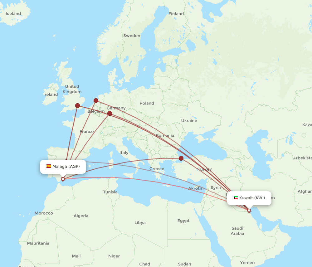 KWI-AGP flight routes
