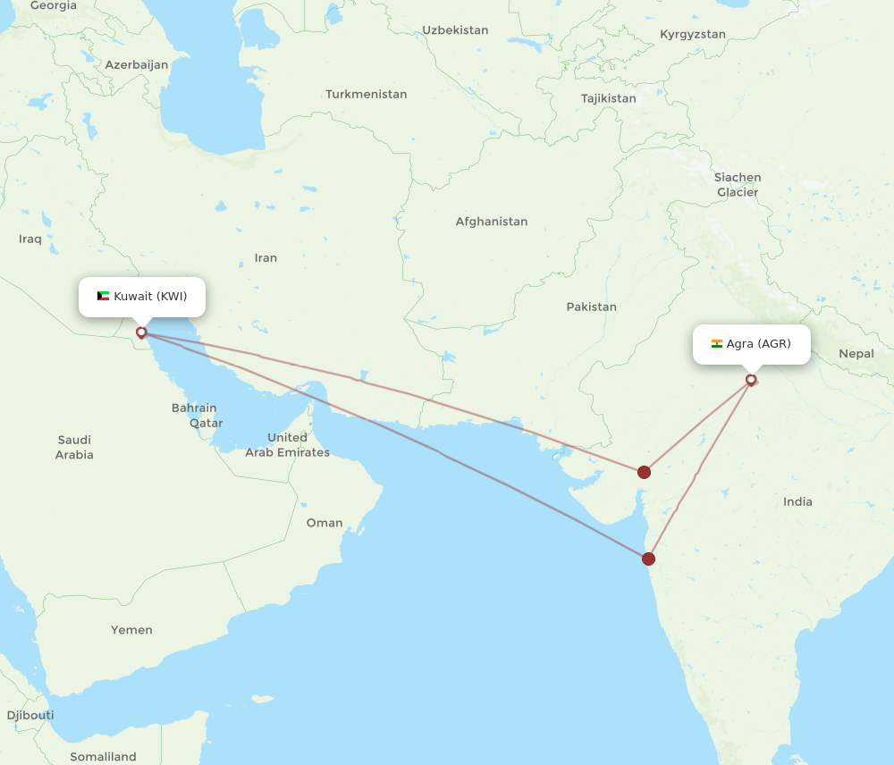 KWI-AGR flight routes