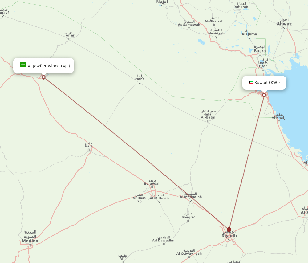 KWI-AJF flight routes