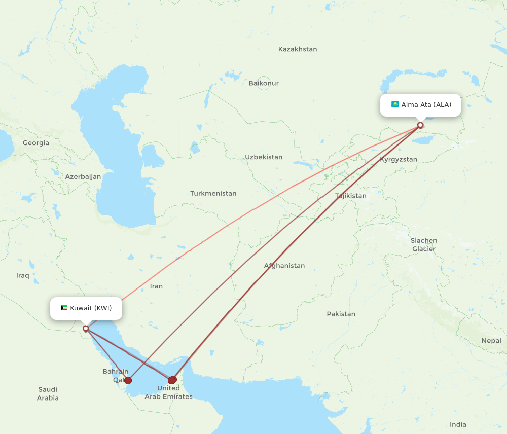 KWI to ALA flights and routes map