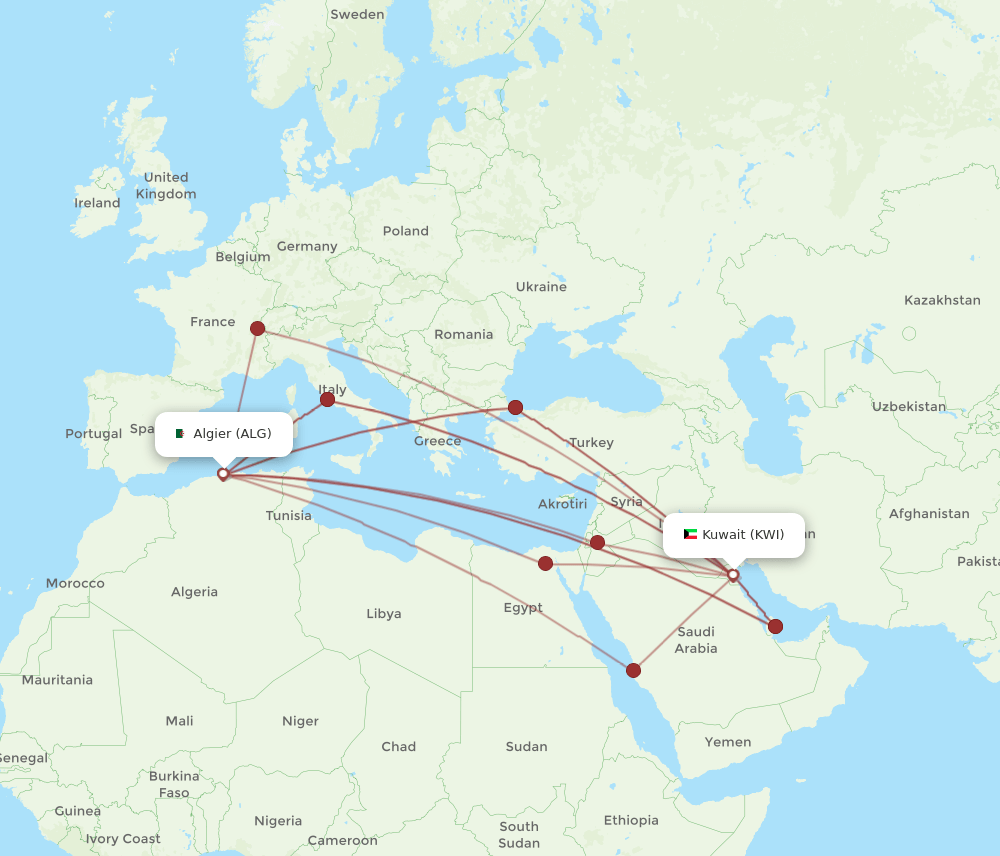 KWI-ALG flight routes