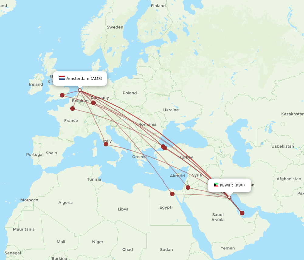 KWI-AMS flight routes