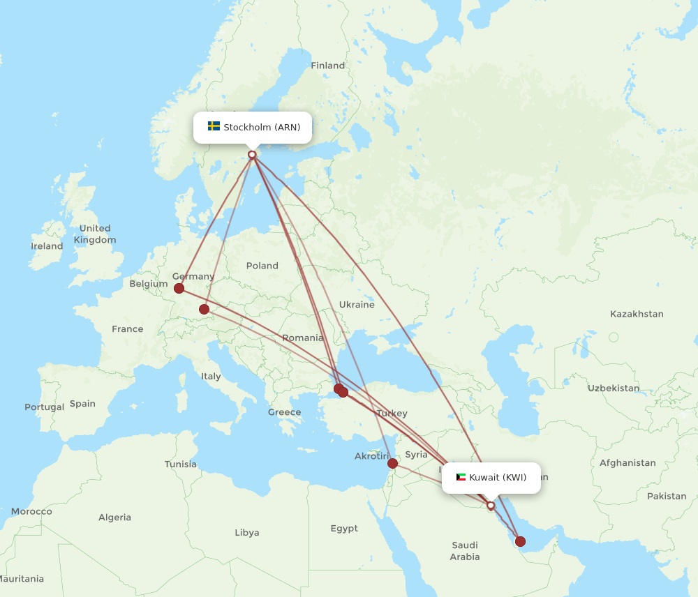 KWI to ARN flights and routes map