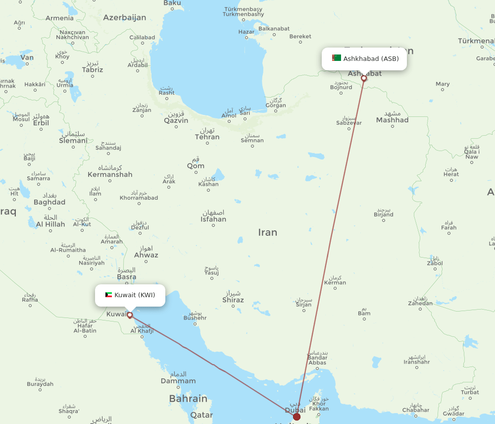 KWI-ASB flight routes