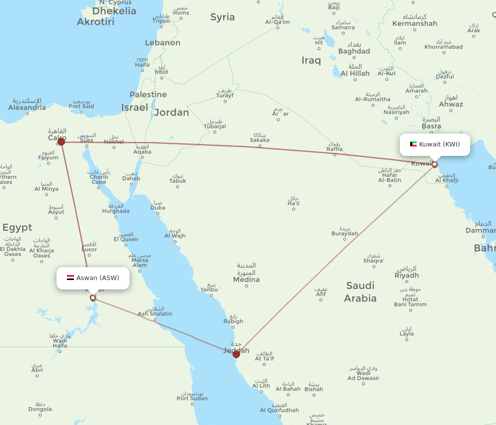 KWI-ASW flight routes
