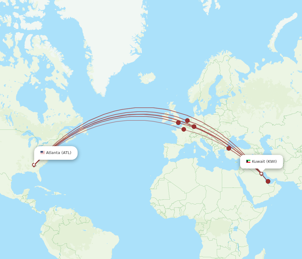 KWI to ATL flights and routes map