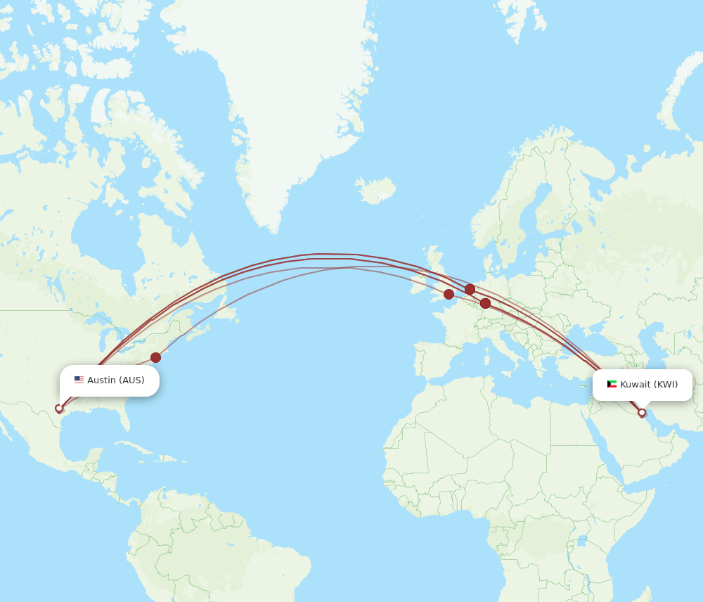 KWI-AUS flight routes