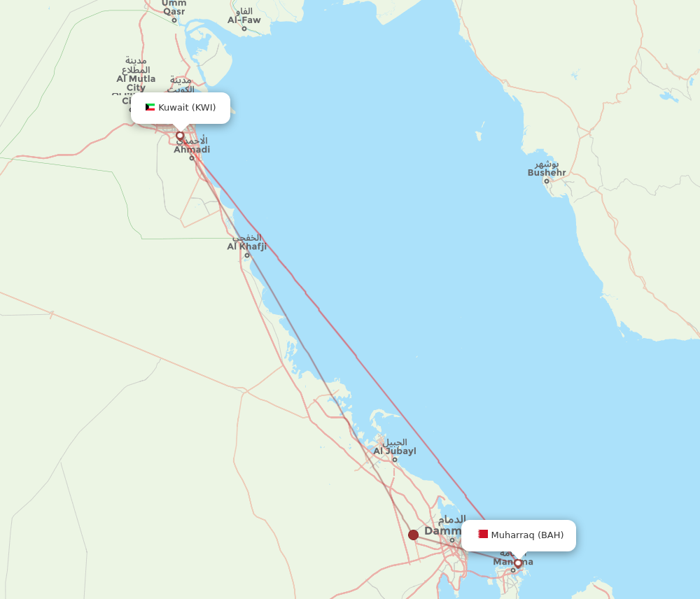 KWI to BAH flights and routes map