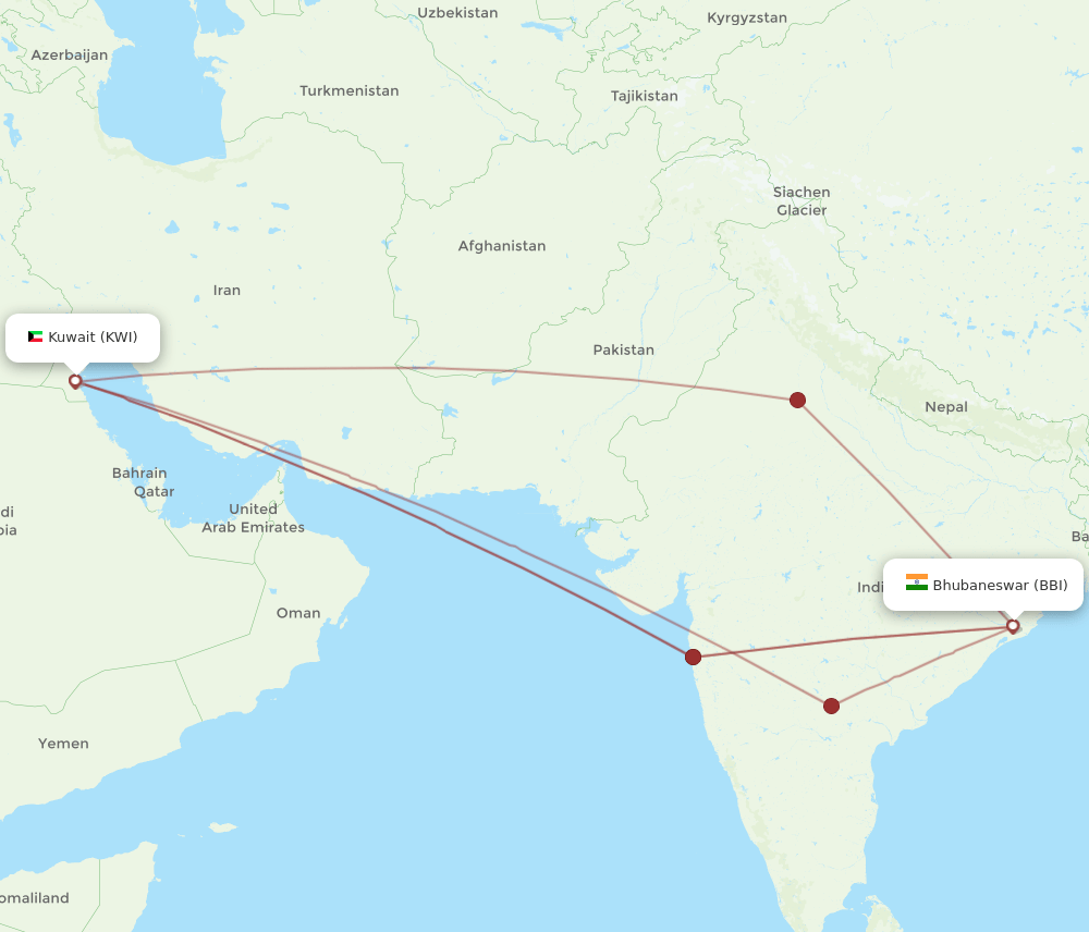 KWI-BBI flight routes
