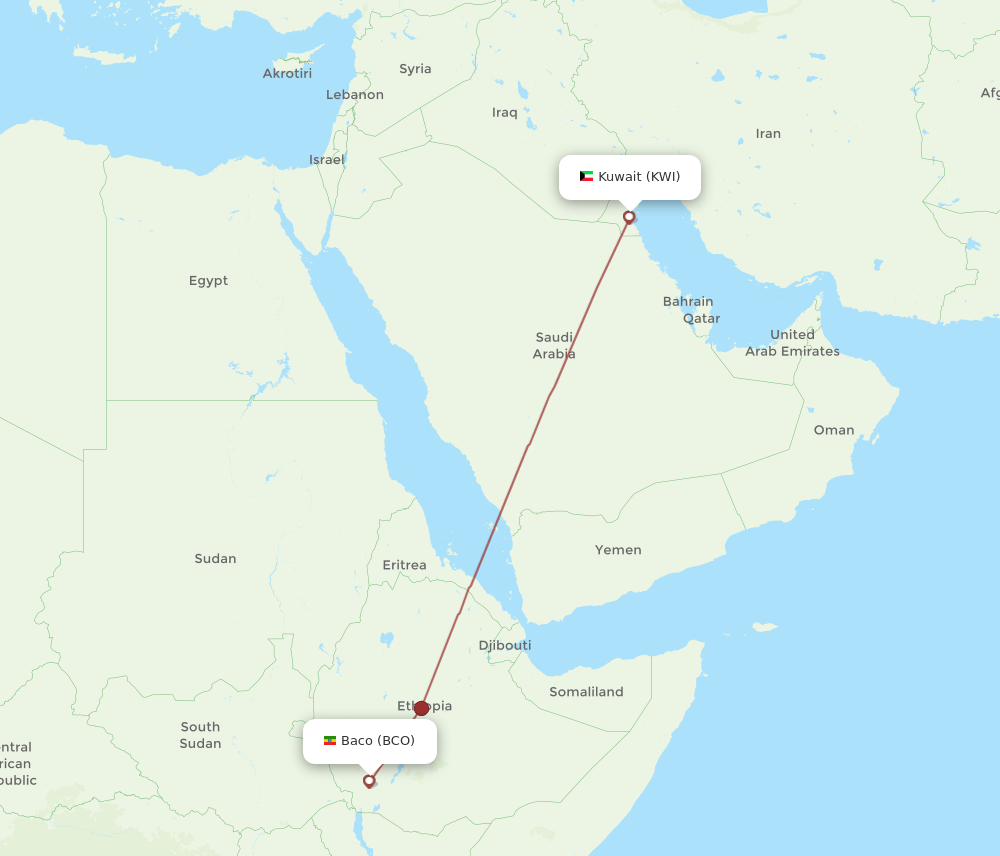 KWI-BCO flight routes