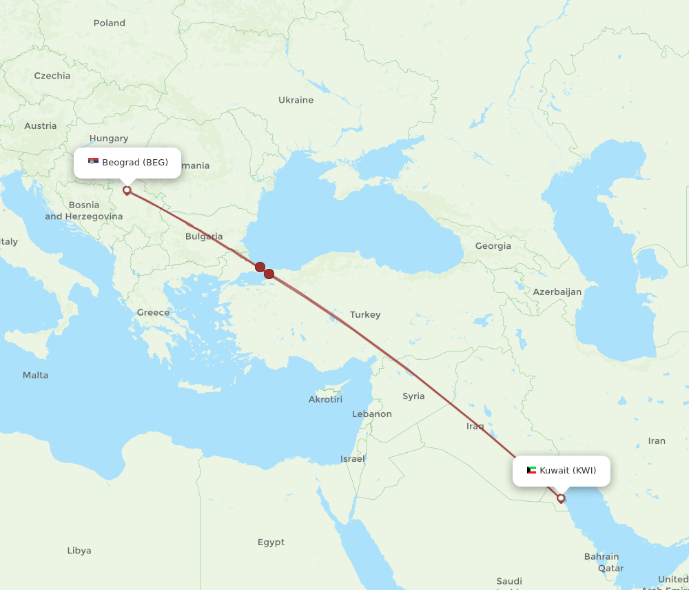 KWI-BEG flight routes