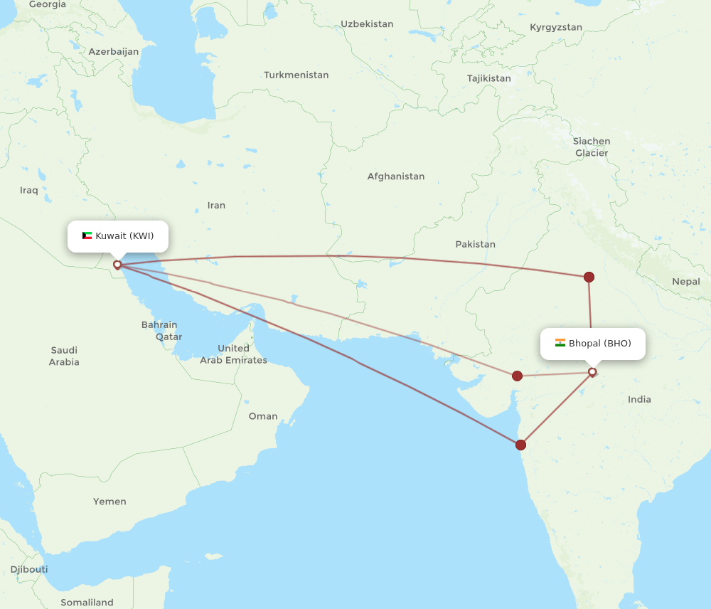 KWI-BHO flight routes
