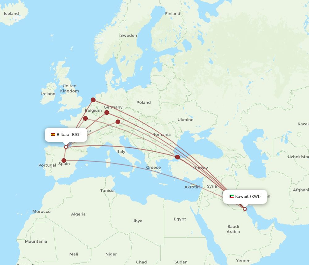 KWI to BIO flights and routes map