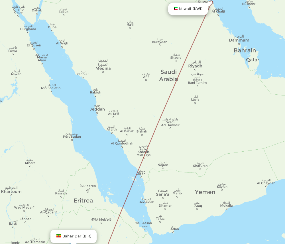 KWI-BJR flight routes