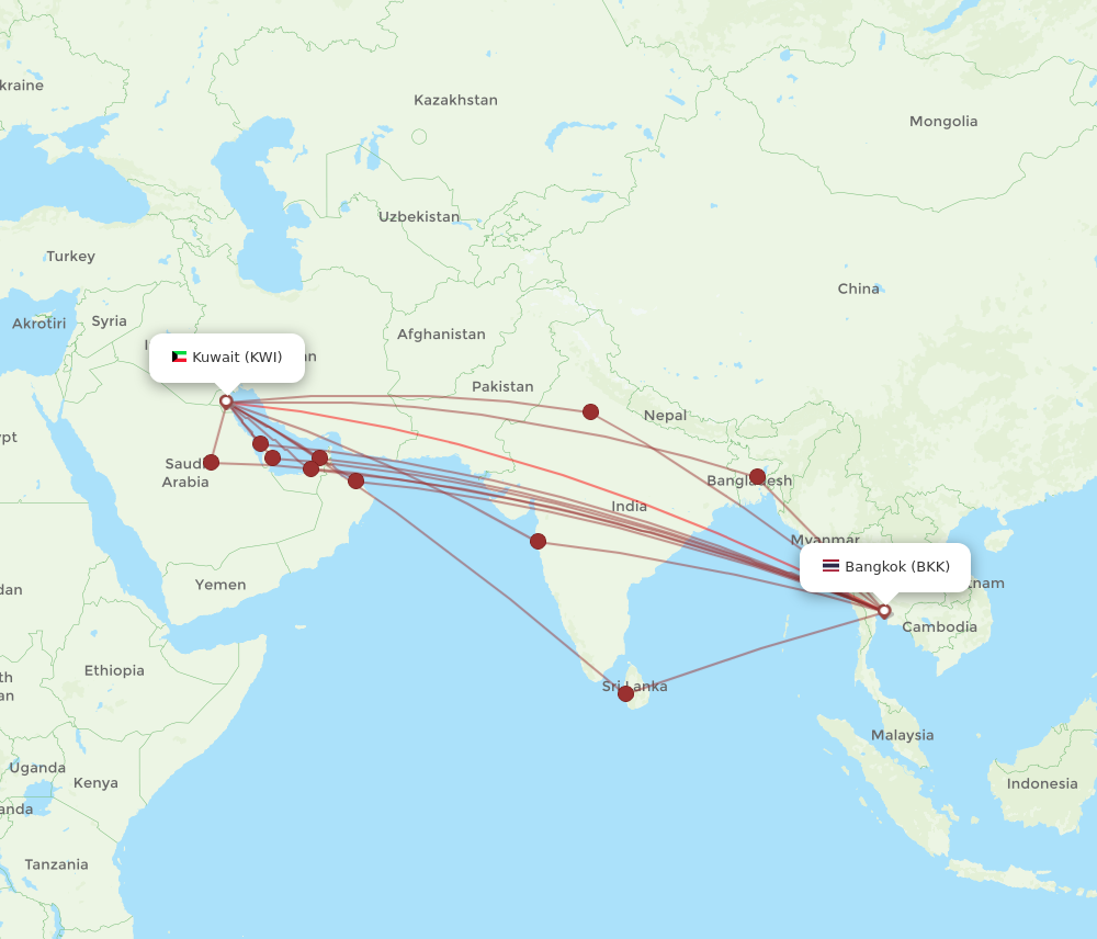 KWI to BKK flights and routes map