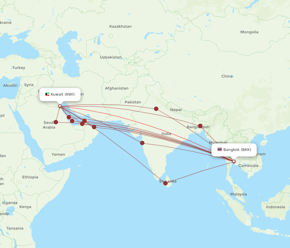 KWI-BKK flight routes
