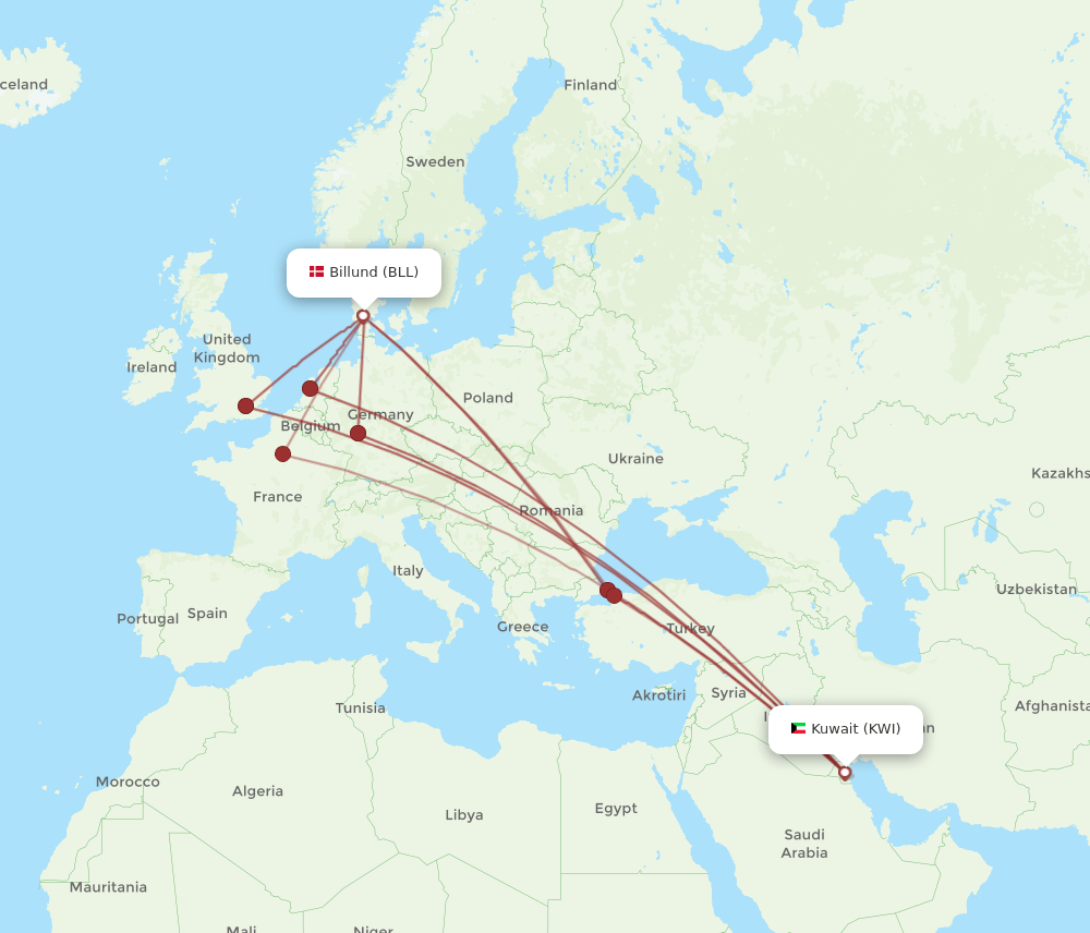 KWI-BLL flight routes