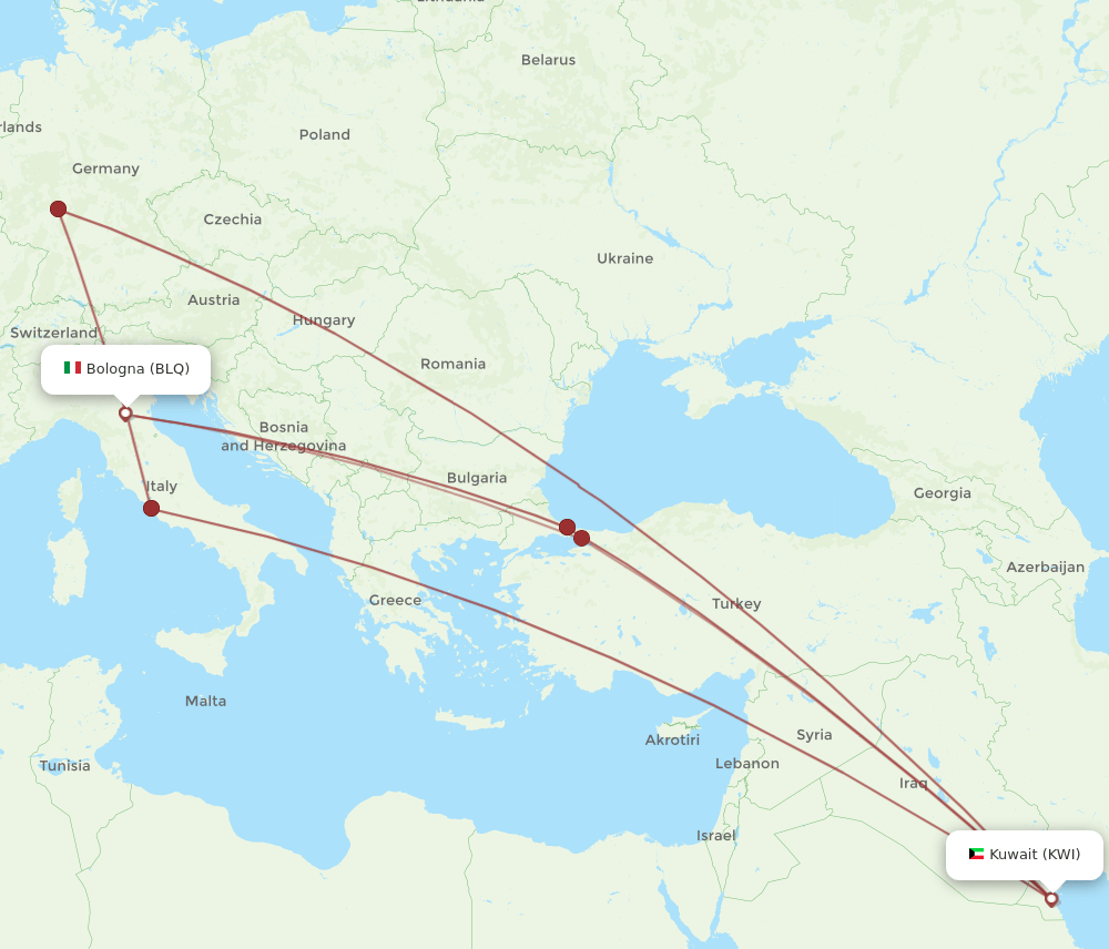 KWI to BLQ flights and routes map