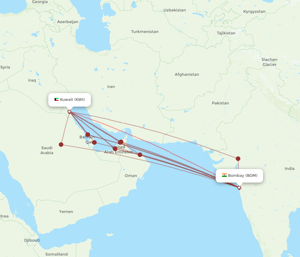 KWI-BOM flight routes