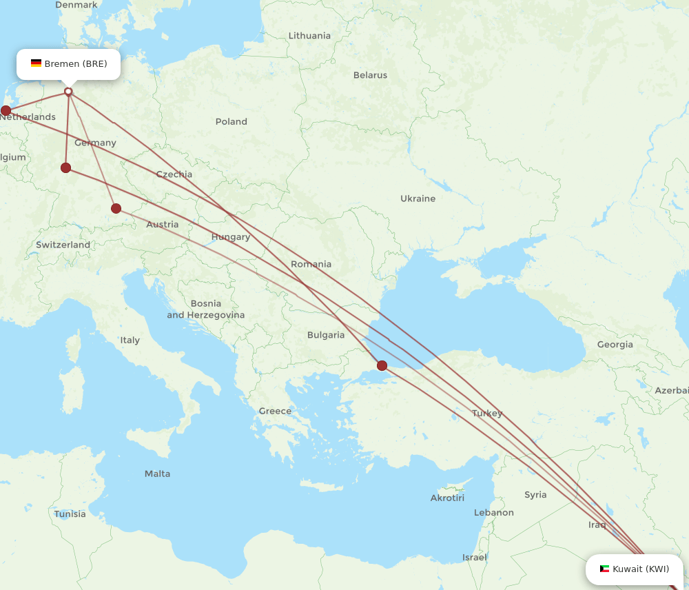 KWI to BRE flights and routes map