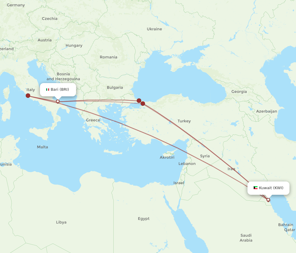 KWI-BRI flight routes