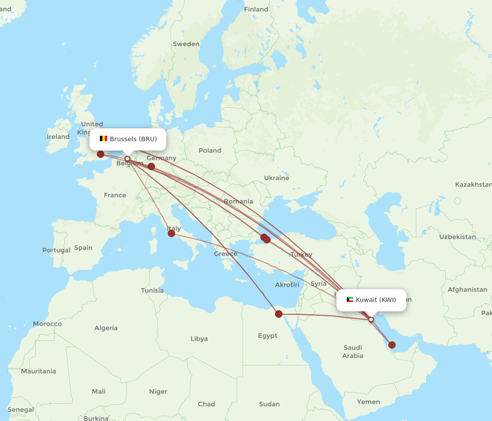 KWI-BRU flight routes