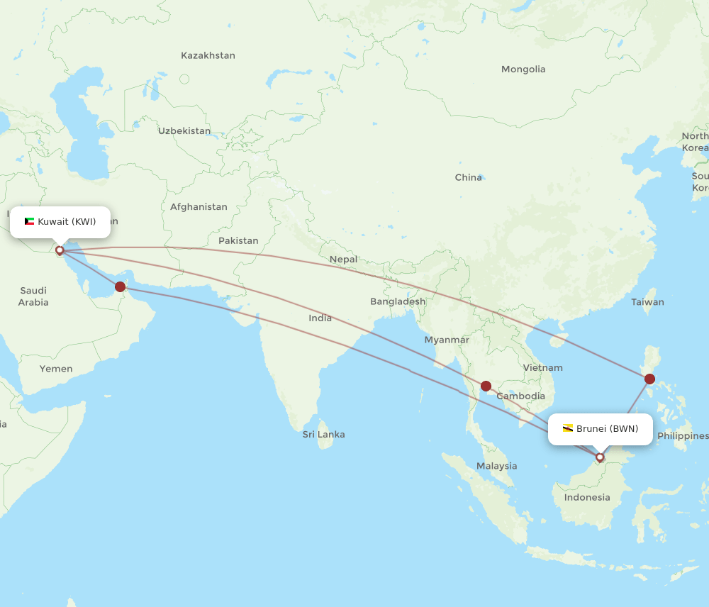 KWI-BWN flight routes
