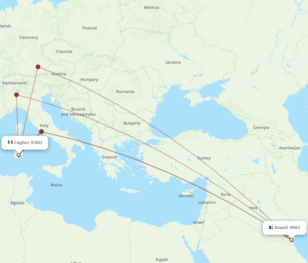 KWI-CAG flight routes