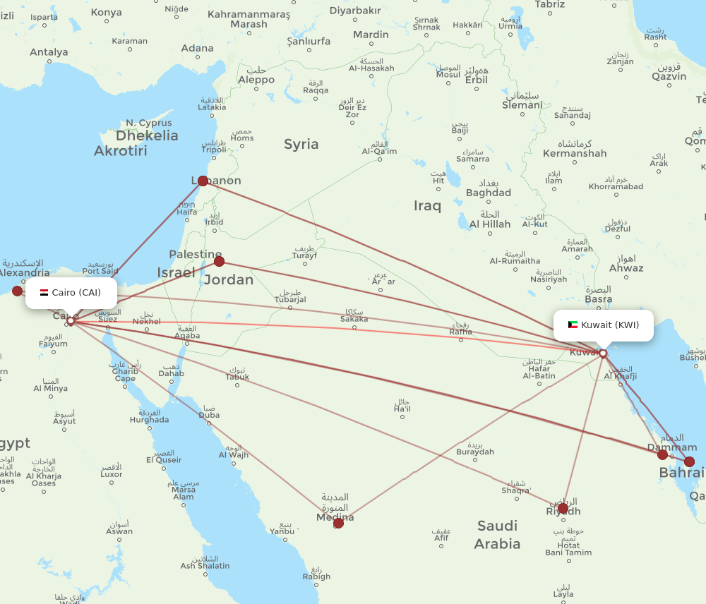 KWI to CAI flights and routes map