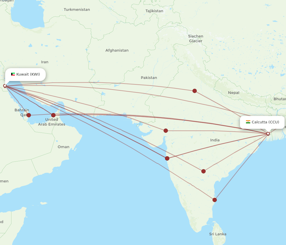 KWI to CCU flights and routes map