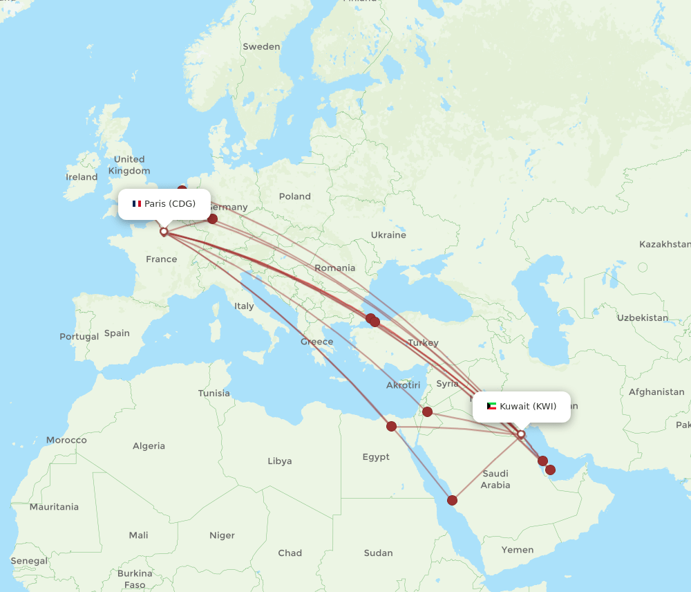 KWI-CDG flight routes
