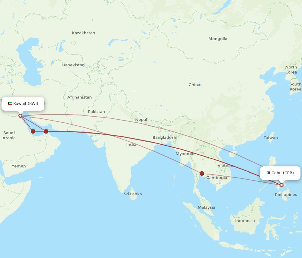 KWI-CEB flight routes