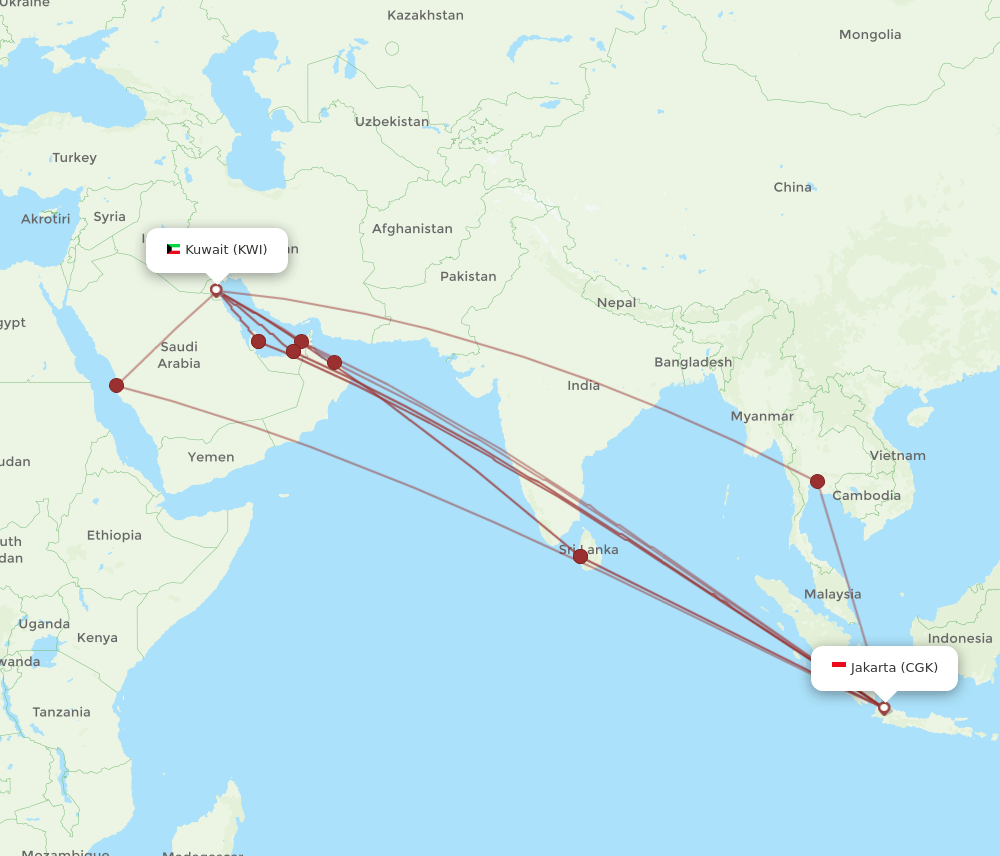 KWI-CGK flight routes