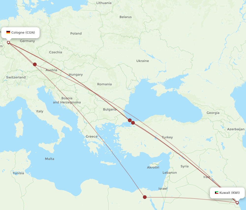 KWI-CGN flight routes