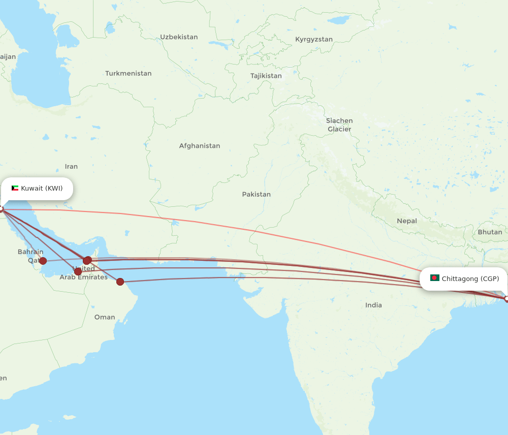 KWI to CGP flights and routes map