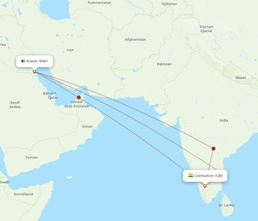 KWI to CJB flights and routes map