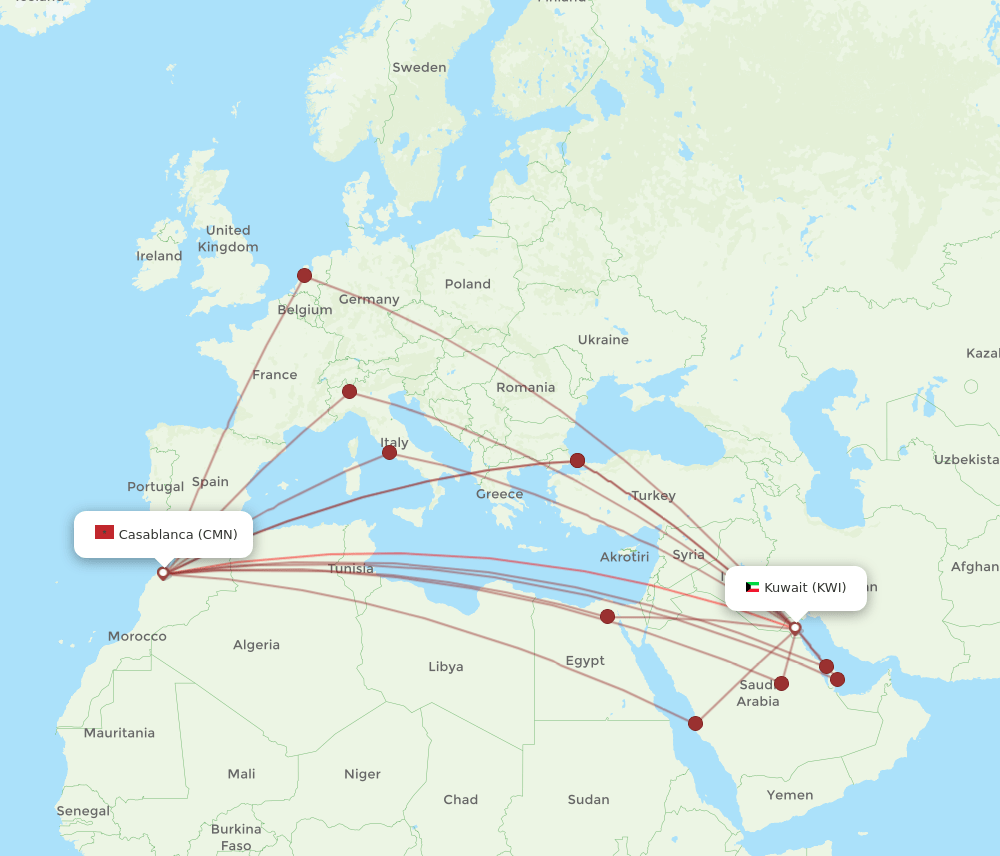 KWI-CMN flight routes