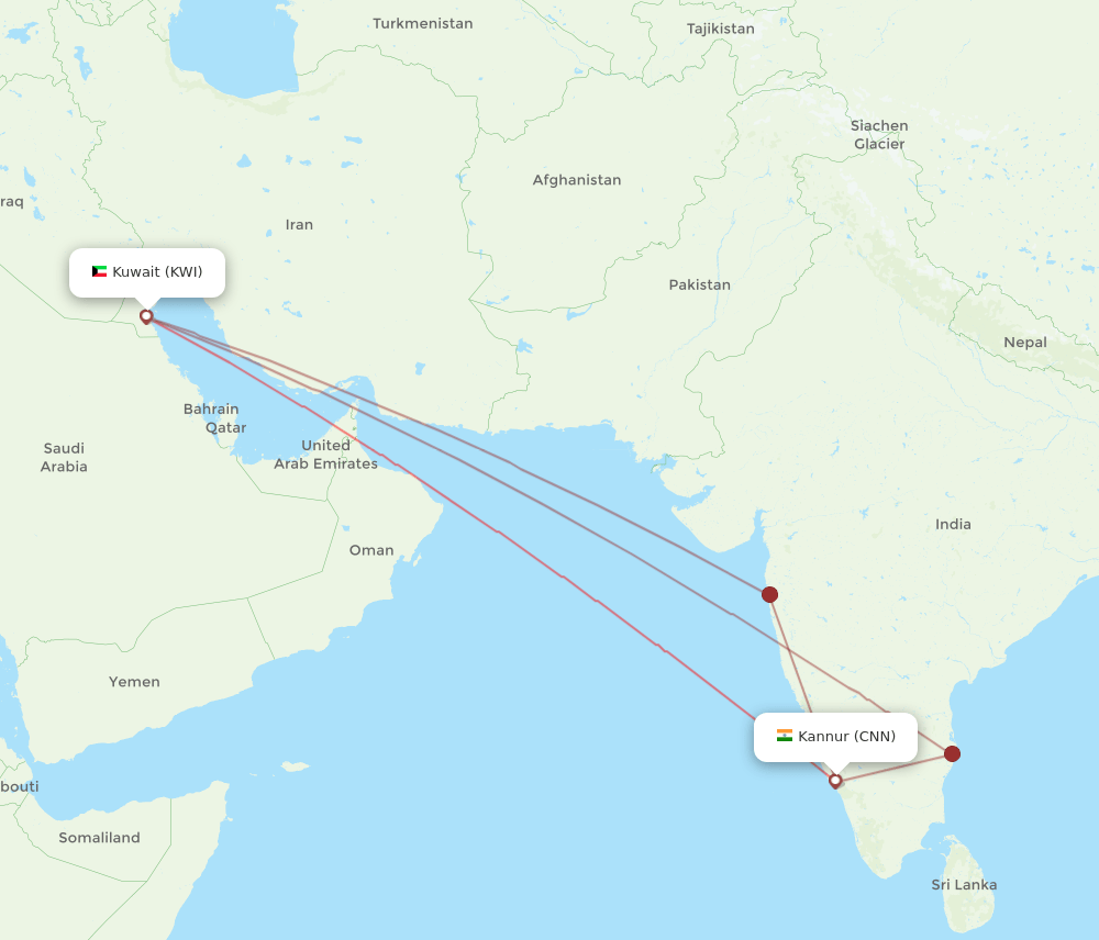 KWI to CNN flights and routes map