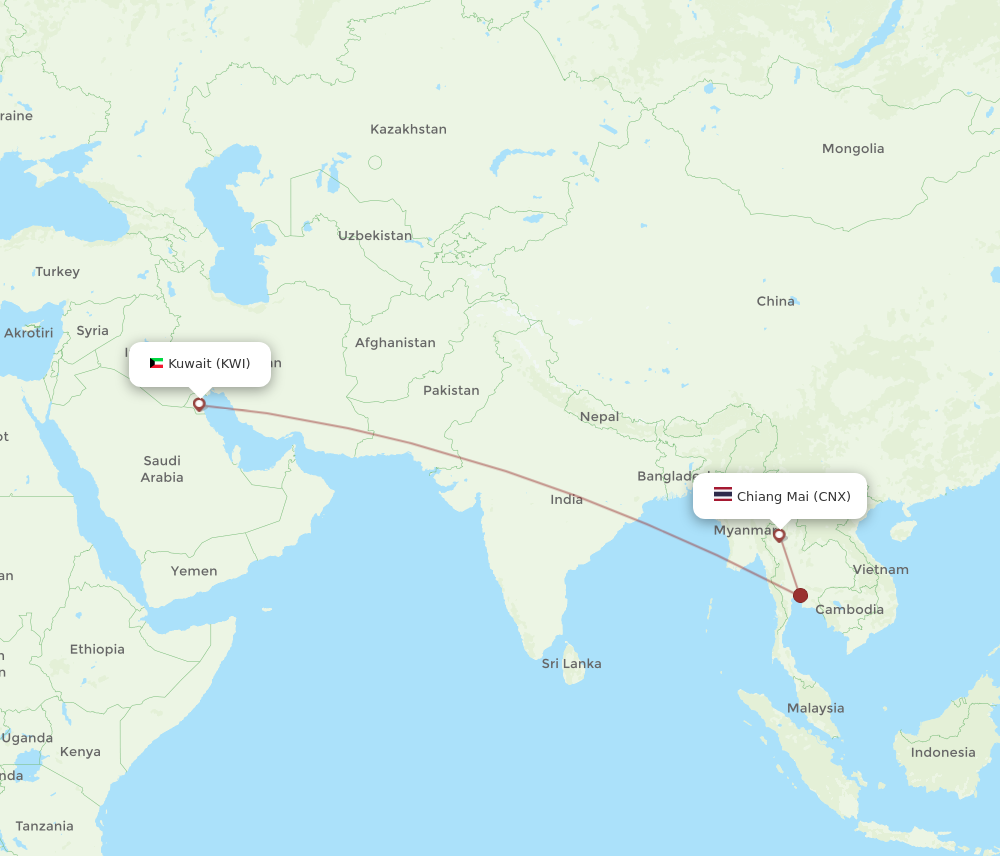 KWI to CNX flights and routes map