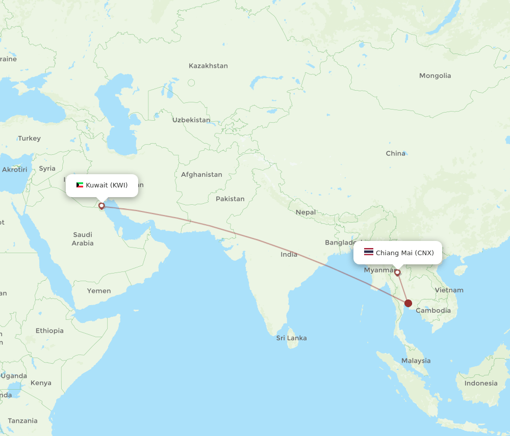 KWI-CNX flight routes