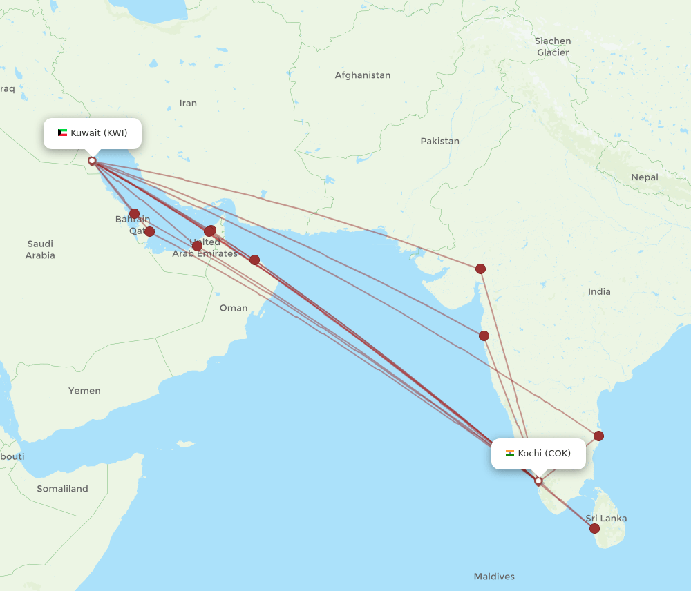 KWI-COK flight routes