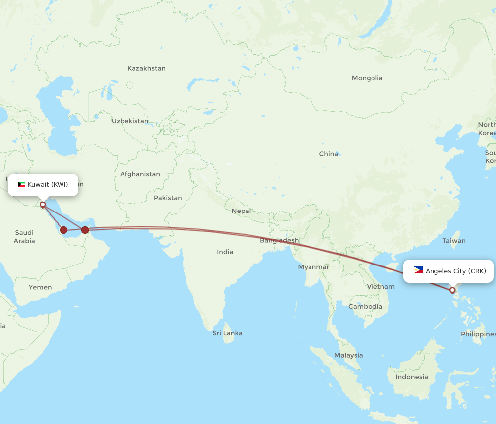 KWI-CRK flight routes