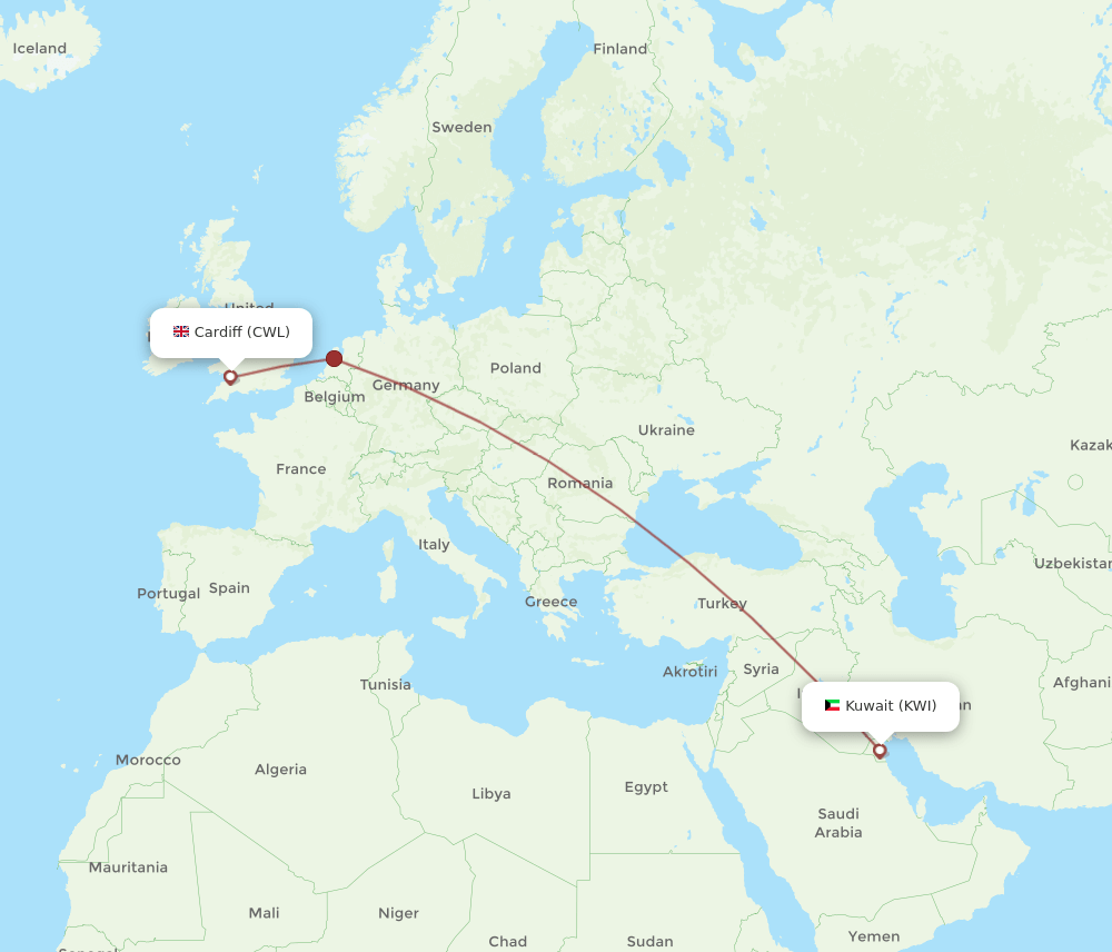 KWI-CWL flight routes