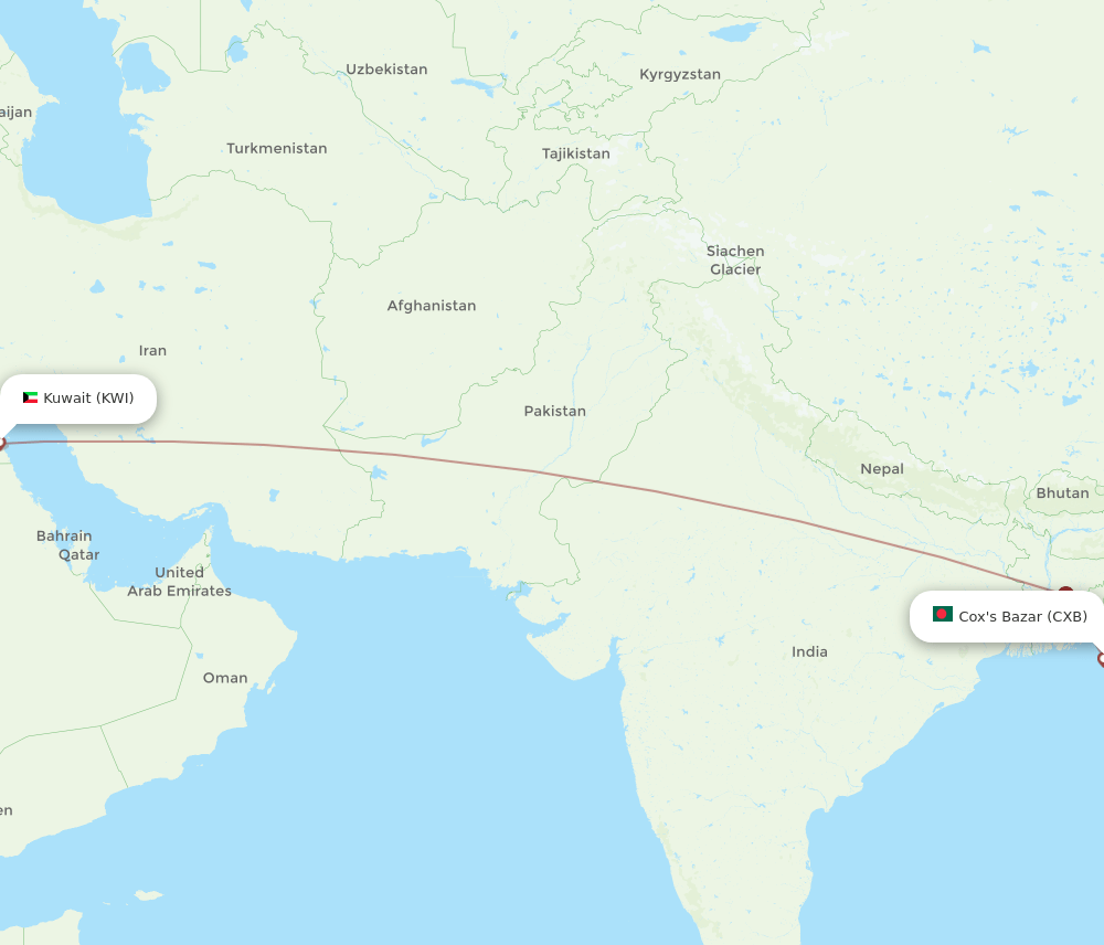 KWI to CXB flights and routes map