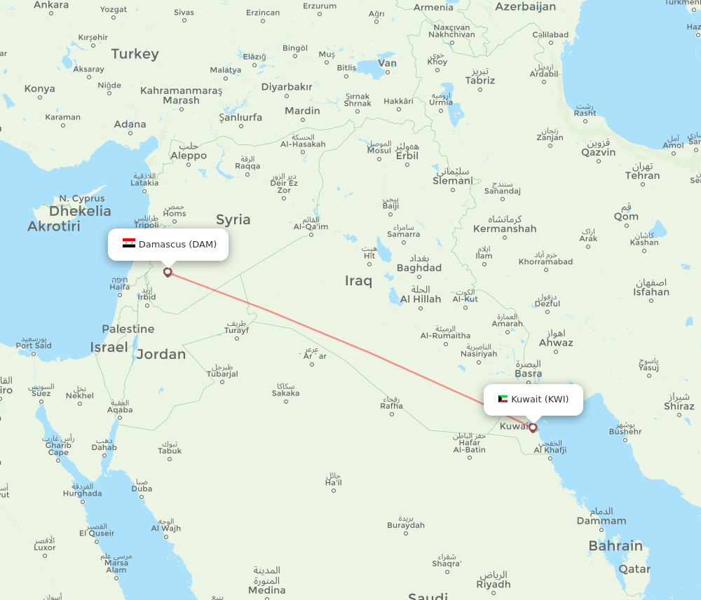 KWI-DAM flight routes
